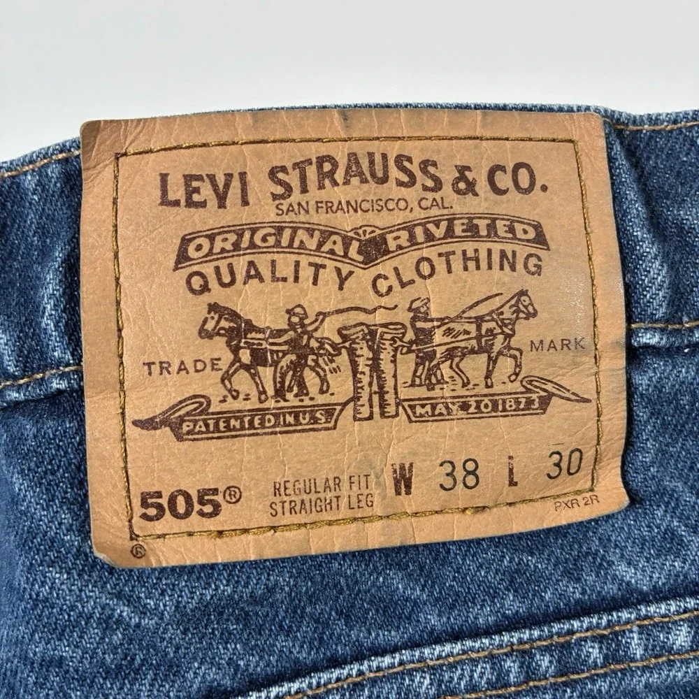 Vintage Levi's Orange Tab‎ 505 Jeans 36x30 Blue Distressed Denim 90s (Tag 38x30)